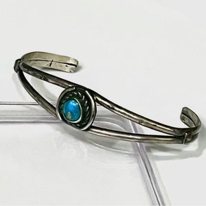 🦋🦚Charming Old Pawn Vintage 1930s Navajo Sterling Silver Ajax Turquoise Cuff